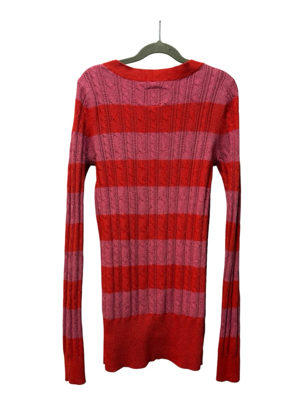 American Eagle Outfitters Red and Pink Striped V-Neck Sweater - Picture 3 of 6